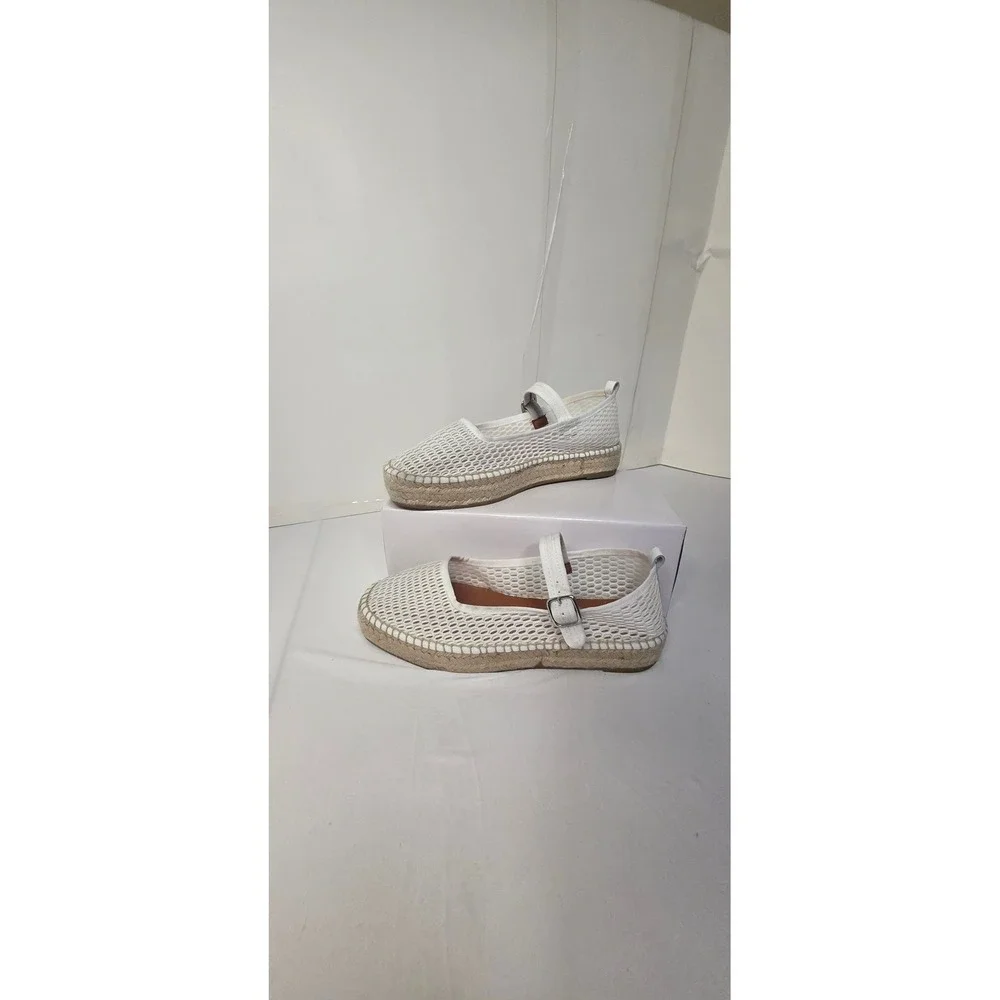 White Mesh Mary Jane Espadrille Platform Flats Buckle Strap Shoes Womens 9